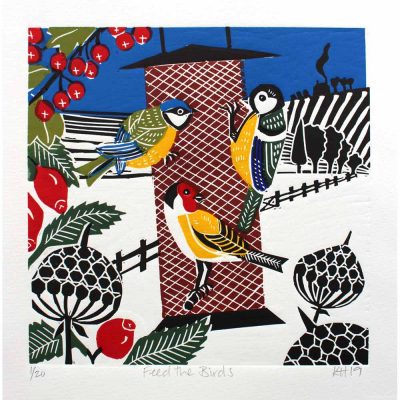 Linocut 'Feed the Birds' by Kate Heiss