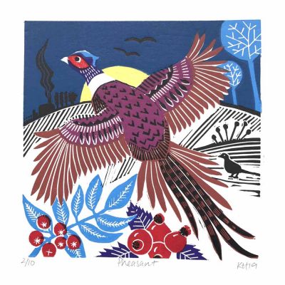 Linocut 'Pheasant' by Kate Heiss