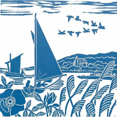 Linocut 'Sailing to Scolt Head' by Kate Heiss