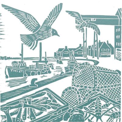 Linocut 'Wells Harbour' by Hate Heiss