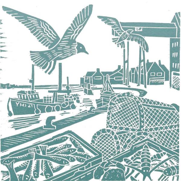 Linocut 'Wells Harbour' by Hate Heiss