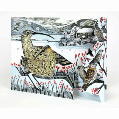 Standing view of advent calendar Curlew Christmas, by Angela Harding