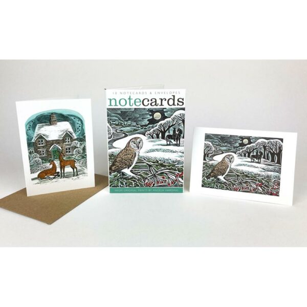 Notecard pack of Owl Flight / Christmas Cottage by Angela Harding