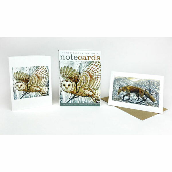 Notecard pack of Barn Owl, Winter Branches / Winter Fox by Martin Truefitt- Baker