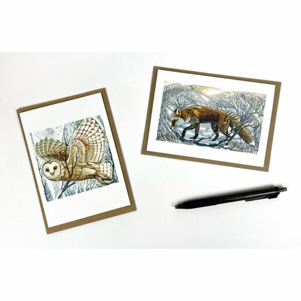Notecard pack of Barn Owl, Winter Branches / Winter Fox by Martin Truefitt- Baker