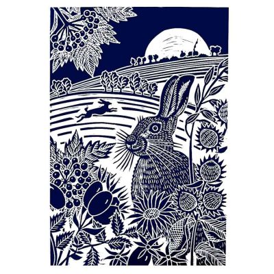 Linocut 'Harvest Moon Hares' by Kate Heiss