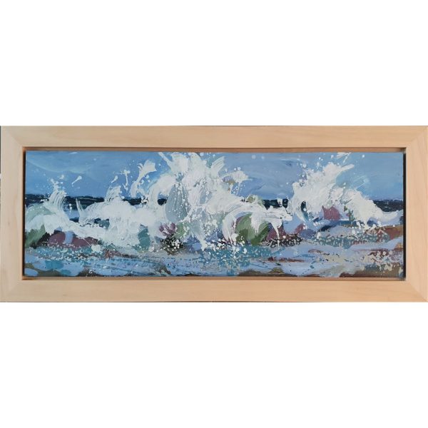 Framed acrylic painting 'The whisper of the next wave hangs behind' by Mary Blue