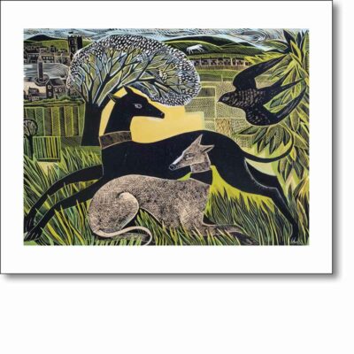 Greetings card 'Two Yorkshire Whippets' by Angela Harding