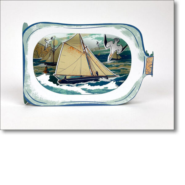 3D die-cut card 'Boat in a Bottle' by Tom Jay, alternative view.