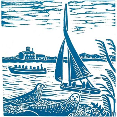 Linocut 'Watching the Seals' by Hate Heiss