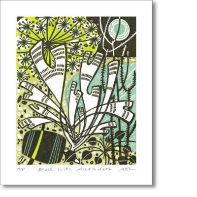 Greetings card 'Beach with Alexanders' by Angie Lewin