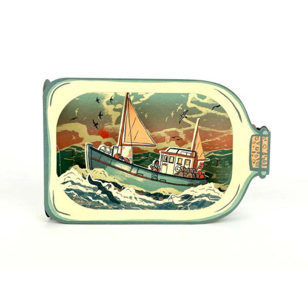 3D die-cut card 'Fishing Boat in a Bottle' by Tom Jay, alternative view.