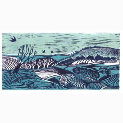 Linocut 'Across the Downs' by Lyn May