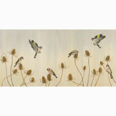 Oil on canvas painting 'Goldfinch and Teasels' by Bella Bigsby