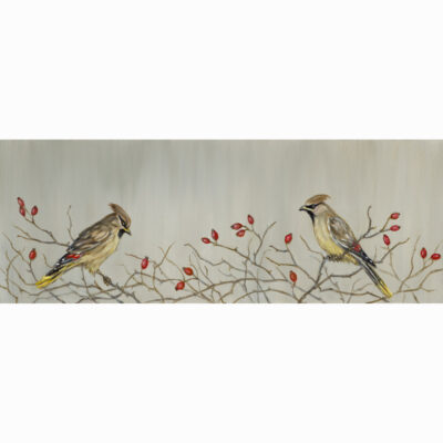 Oil on canvas painting 'Waxwings' by Bella Bigsby