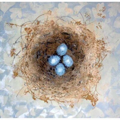 Solar & Linocut print of 'Blackbird Nest' by Diana Ashdown