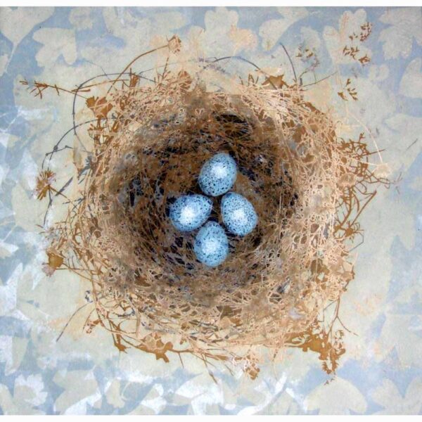 Solar & Linocut print of 'Blackbird Nest' by Diana Ashdown
