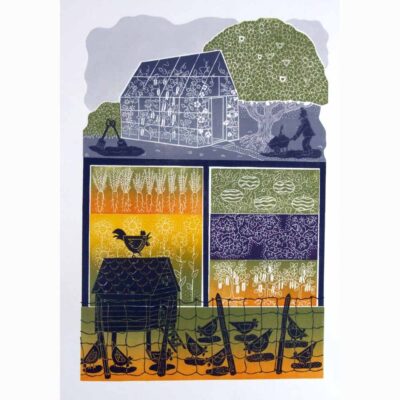 Linocut print of 'Veg Plot' by Diana Ashdown