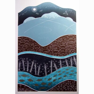 Linocut print of 'Nocturnal' by Diana Ashdown