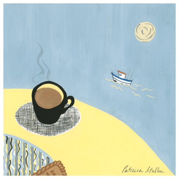 Gouache painting 'When the Boat Goes Out' by Patricia Mullin